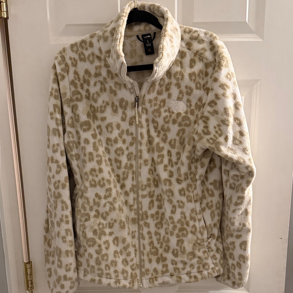 The North Face Leopard Osito Women's Cream and Tan Fleece Jacket size large